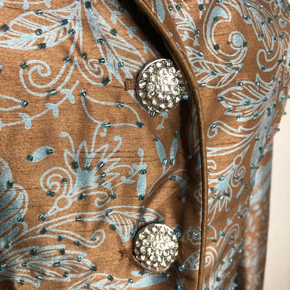 Victor Costa brown blue floral beaded rhinestone button blazer jacket size 6 - Picture 7 of 15
